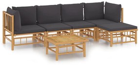 3155212 vidaXL Set mobilier de grădină cu perne gri închis, 6 piese, bambus
