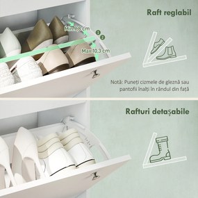 Dulap Îngust HOMCOM pentru Încălțăminte cu 4 Sertare Rabatabile, Dulap Subțire pentru Depozitarea Încălțămintei cu Rafturi Reglabile pentru Hol, Capacitate 24–32 Perechi, Alb | Aosom Romania