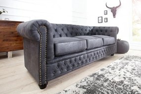 Canapea clasica stil englezesc Chesterfield 3 locuri gri antic