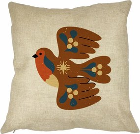 Perna Decorativa Patrata Pasare, 40x40 cm, Crem, Husa Detasabila, Perna Inclusa, BEKZ®