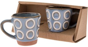 Set de 2 căni ceramice Cercuri 100 ml, albastrudeschis