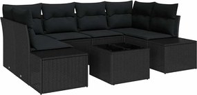 vidaXL Set de canapele pentru grădină cu pernă 8 pcs Negru poliratan