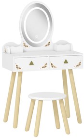 AIYAPLAY Set Măsuță și Scaun pentru Copii cu Oglindă cu Lumini LED în 3 Culori, Sertar, Cutii de Depozitare, pentru 3+ Ani, Alb | Aosom Romania