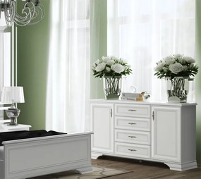 Comoda LUXERA, 2 Usi 4 Sertare, MDF Alb Alpin