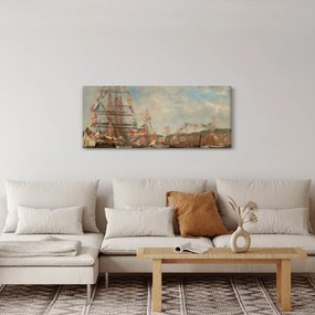 Tablou - Eugène Boudin, Festival in the Harbor of Honfleur, reproducere (120x50 cm)