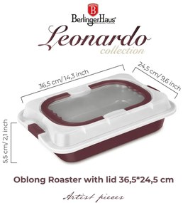 Tava cu capac plastic Leonardo Berlinger Haus BH 8636, visiniu mat