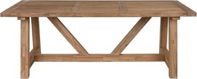 Masă dining din lemn masiv de tec, natur, 10 locuri, cu bază în formă de V, 75 x 200 x 100 cm, „Thoren”