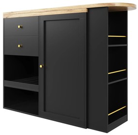 Masă de bar rotativă 360° cu 2 sertare și dulap cu ușă glisantă, Negru | Aosom Romania