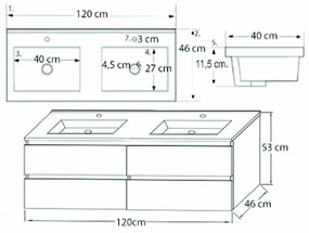Mobilier de baie Porto 120 cu bază și lavoar în culoarea stejarului rustic antracit