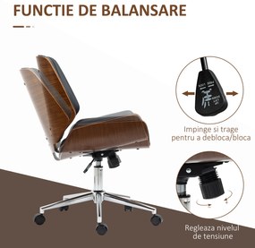 Vinsetto Scaun de birou Vintage, căptușit, din piele ecologică, lemn și oțel, 53x60x86-96 cm, negru și maro închis | Aosom Romania