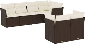 vidaXL Set canapele de grădină cu perne, 7 piese, maro, poliratan