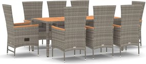 vidaXL Set mobilier grădină cu perne, 9 piese, gri, poliratan