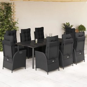 vidaXL Set mobilier de grădină cu perne, 9 piese, negru, poliratan