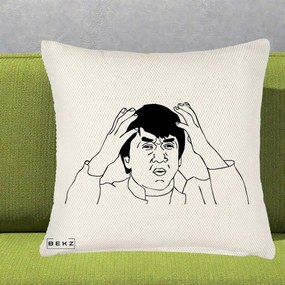Perna Decorativa Jackie Chan WTF, 40x40 cm, Crem Reliefat, Husa Detasabila, Perna Inclusa, BEKZ®