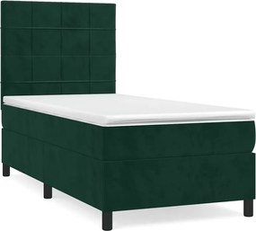 vidaXL Pat box spring cu saltea, verde închis, 90x200 cm, catifea