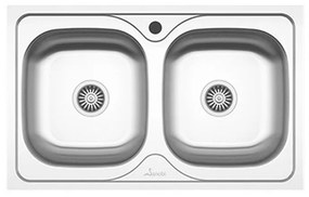 Chiuveta Sanobi, 2 Cuve universale, Inox lucios, pe blat, 80 x 50 cm