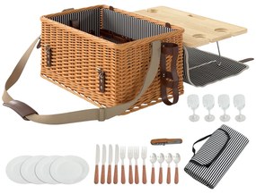 Outsunny Coș Picnic Răchită Bej cu Set | Aosom Romania
