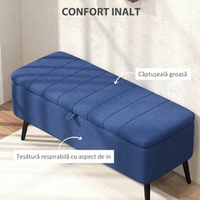 HOMCOM Bancă de depozitare 40", tapițată din material textil cu picioare din oțel pentru Living sau Dormitor, Albastru Închis | Aosom Romania