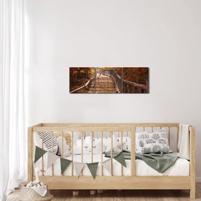 Tablou - Scări în natură în toamnă (cu ceas) (90x30 cm)