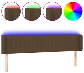 Tablie de pat cu LED, maro inchis, 203x16x78 88 cm, textil 1, Maro inchis, 203 x 16 x 78 88 cm