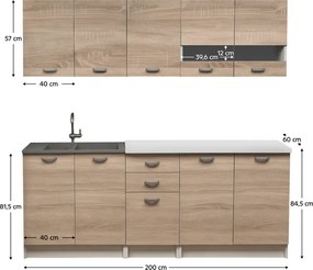 Mobilier de bucătărie, 2 m, stejar sonoma/alb, ANITA NEW