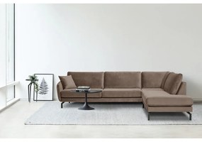 Colțar maro/bej din catifea (cu șezlong pe partea dreaptă) Magic - Scandic