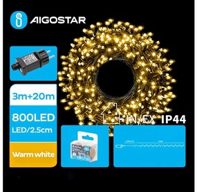 Instalație LED de Crăciun de exterior Aigostar 800xLED/8 funcții 23m IP44 alb cald