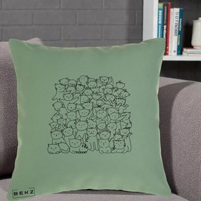 Perna Personalizata Many Cats Pattern Alb-Negru, 40x40 cm, Verde, Husa Detasabila, Perna Inclusa, BEKZ®