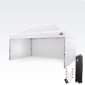 Cort promoțional profesional tip foarfecă 3x4,5m | Profil ALU masiv 1,8mm - cu 3 pereți - Alb