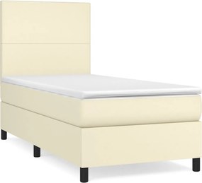 vidaXL Pat box spring cu saltea, crem, 100x200 cm, piele ecologică