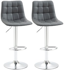 Set de 2 scaune de bar, cu spatar, pivotante 360° cu suport picioare 42x45x89-110cm HOMCOM Gri, Argintiu | Aosom RO