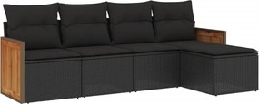 vidaXL Set mobilier de grădină cu perne, 5 piese, negru, poliratan