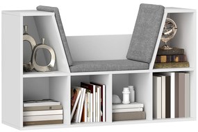 HOMCOM Bibliotecă cu loc de șezut, 6 rafturi, căptușit, 105 x 30 x 63 cm, alb | Aosom Romania