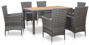 46021 vidaXL Set mobilier de exterior cu perne, 7 piese, gri, poliratan