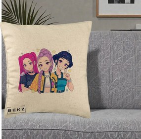 Perna Personalizata K-pop HUNTRX Trio Anime Stele, 40x40 cm, Bej, Husa Detasabila, Perna Inclusa, BEKZ®