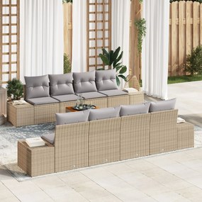 vidaXL Set de canapea pentru grădină, 9 piese, cu perne, din ratan sintetic, acacia, bej.