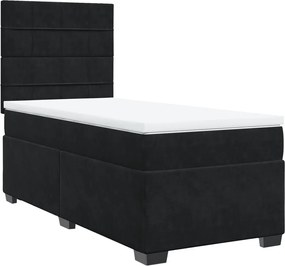 vidaXL Pat box spring cu saltea, negru, 90x200 cm, catifea