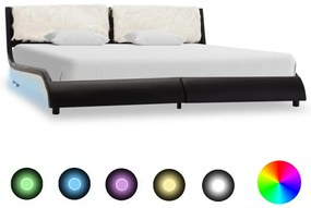 vidaXL Cadru de pat cu LED, negru și alb, 180x200 cm, piele ecologică