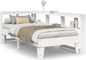 vidaXL Pat cu bibliotecă fără saltea, alb, 90x200 cm, lemn masiv pin