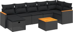 vidaXL Set mobilier de grădină cu perne, 8 piese, negru, poliratan