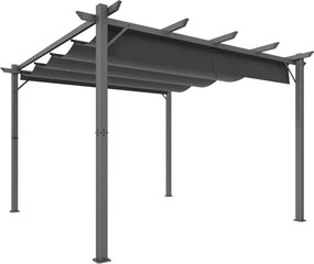 Outsunny Pergolă de Grădină 3x3 m cu Acoperiș Retractabil Protecție UPF30+ Drenaj Cadru din Aluminiu pentru Patio Exterior Gri Închis | Aosom Romania