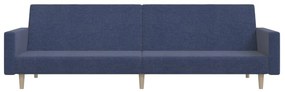 Canapea extensibila cu 2 locuri si taburet, albastru, tesatura Albastru, Cu suport de picioare