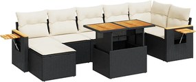 vidaXL Set mobilier grădină perne 8 piese negru, poliratan/lemn acacia