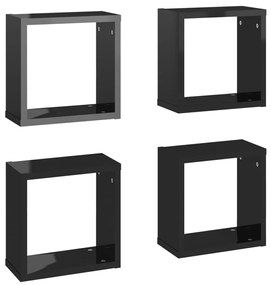 807020 vidaXL Rafturi de perete cub 4 piese negru extralucios 30x15x30 cm
