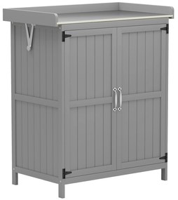 Outsunny Dulap de grădină din lemn adăpost de grădină cu 2 uși, acoperiș pe balamale și poliță, 74 x 43 x 88 cm, gri | Aosom Romania