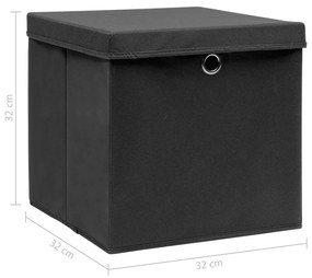 Cutii depozitare cu capace 10 buc. negru 32x32x32 cm textil 10, Negru cu capace, 1, 10