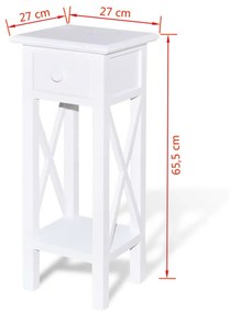 Masa laterala, vidaXL cu sertar, alb, 27 x 27 x 65,5 cm