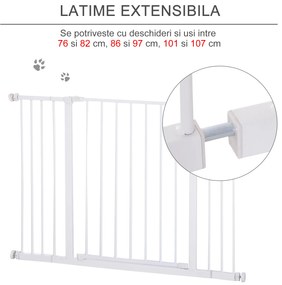 PawHut Barieră de Protecție Extensibilă pentru Câini, din Metal, 76-107x76 cm, Alb | Aosom Romania