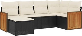 vidaXL Set mobilier de grădină cu perne, 6 piese, negru, poliratan