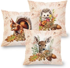 decoDoma Set de 3 feţe pernuţe ANIMALE DE PĂDURE 45 x 45 cm
